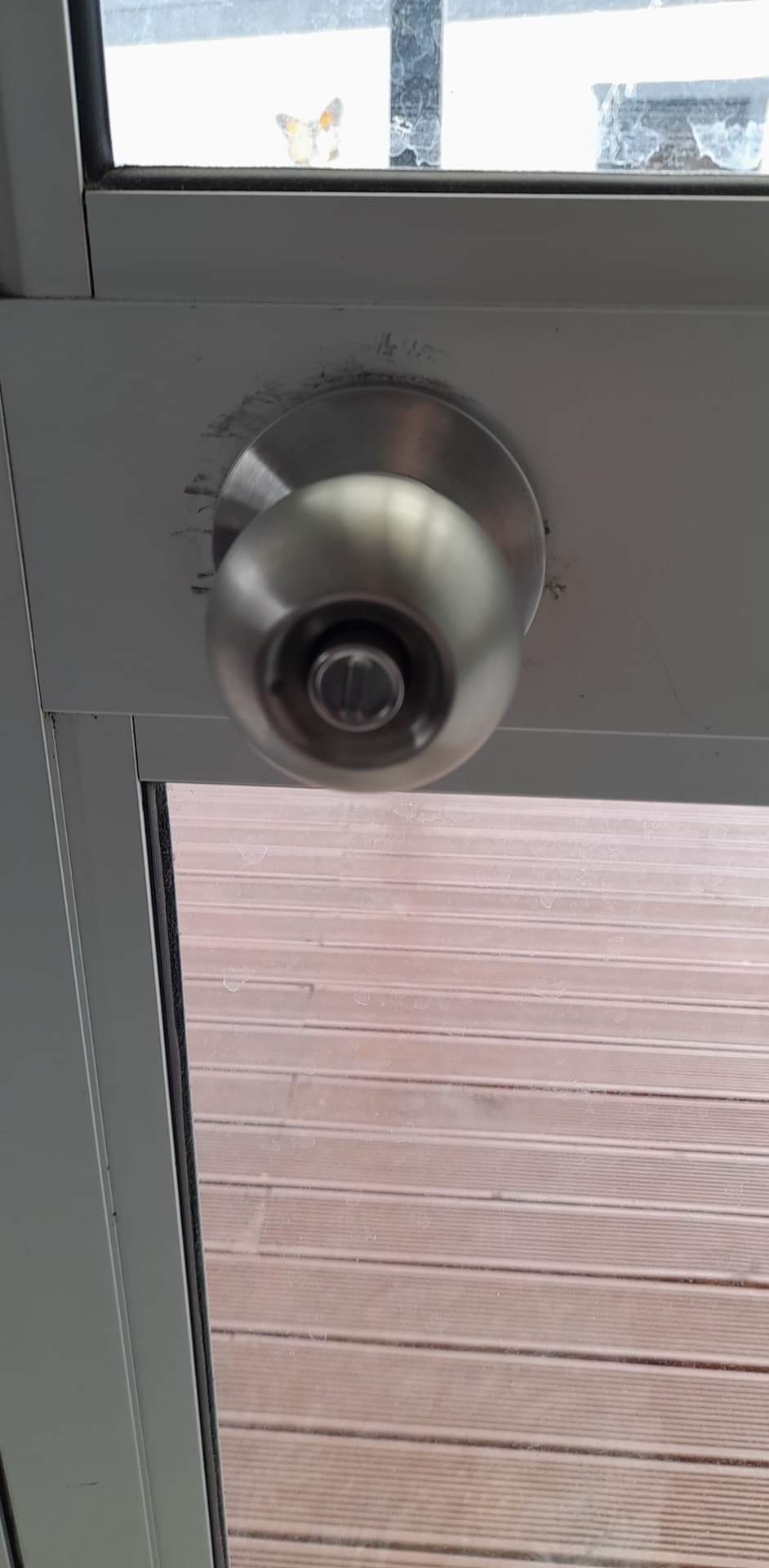 Interior side of a fitted door lock